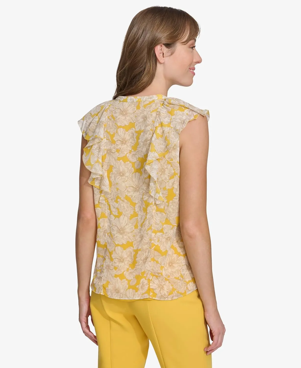 Tommy Hilfiger Women's Work Shirt Sleeveless Ruffle Front Shirts