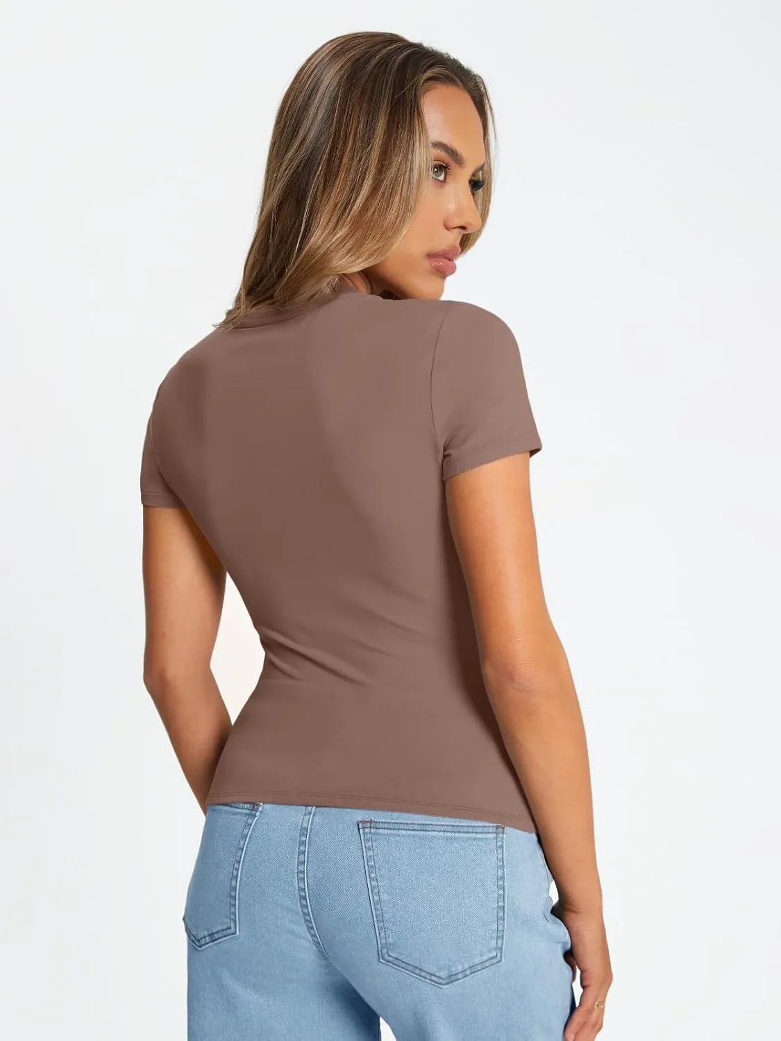 Trendy Queen Womens Basic T Shirts Summer Tops 2025 Crop Short Sleeve Slim Fit Tee Cute Gym Workout Clothes