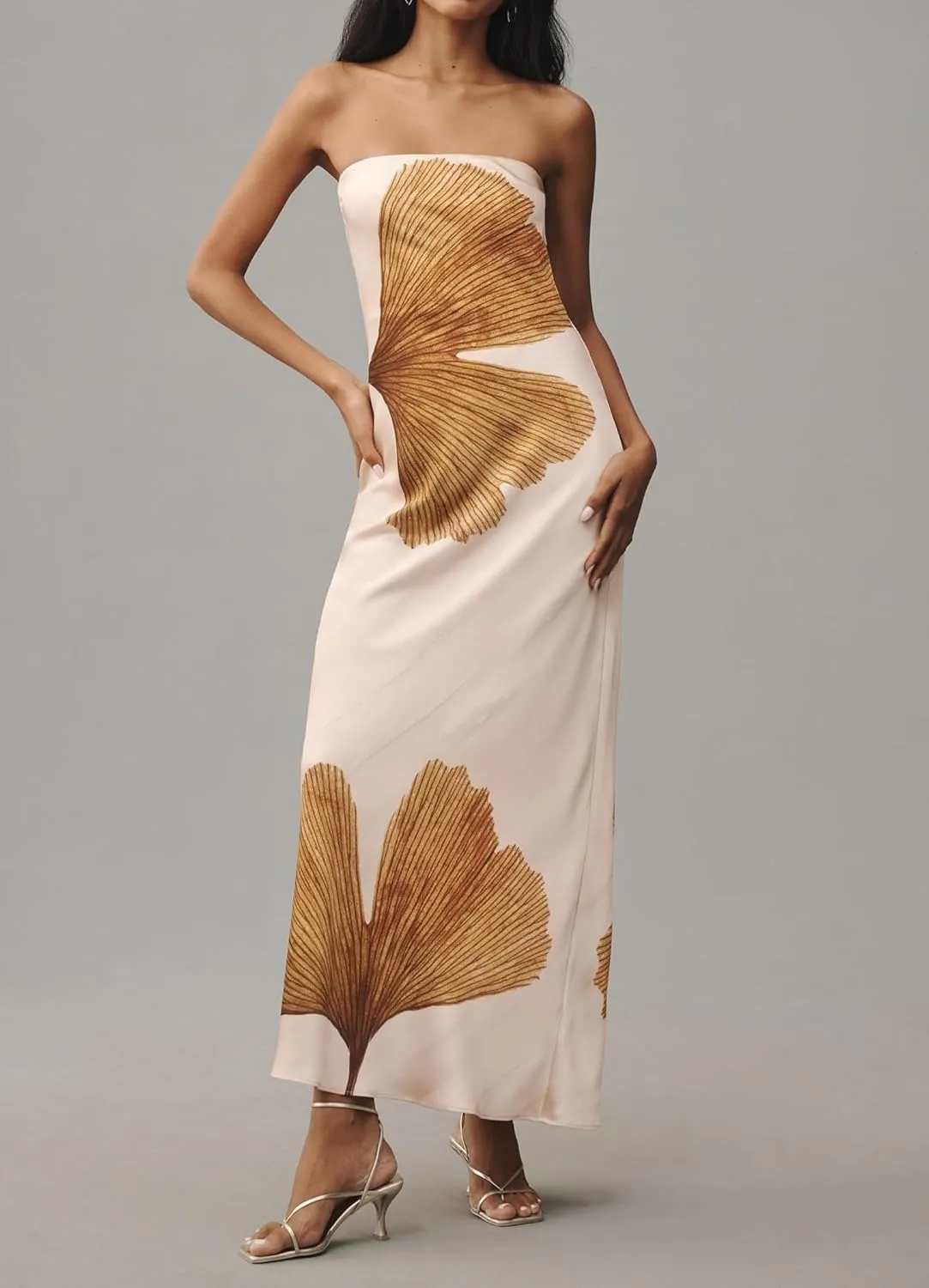 UAURORAO Strapless Tropical Dress for Women Y2k Backless Bandeau Tube Long Dress Boho Floral Vacation Beach Sundress
