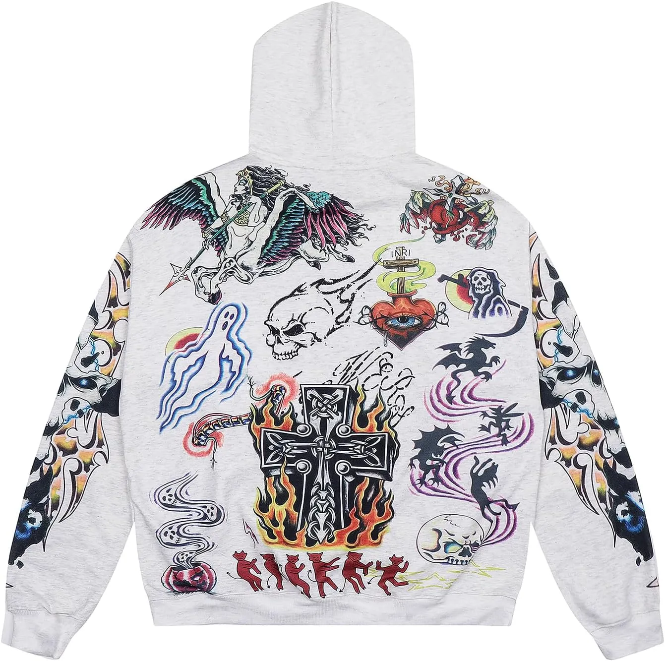 Unisex SAINT Hip Hop Vintage Full Patterm High Printed Loose Hooded Hoodie With Pocket