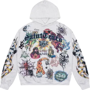 Unisex SAINT Hip Hop Vintage Full Patterm High Printed Loose Hooded Hoodie With Pocket