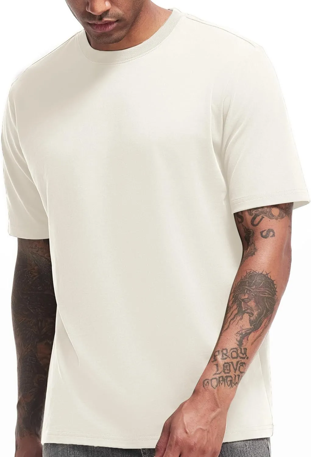 VEIISAR Men's Heavy Weight Crew Neck T-Shirt Mens Premium Cotton Tee - Pre Shrunk S-3XL