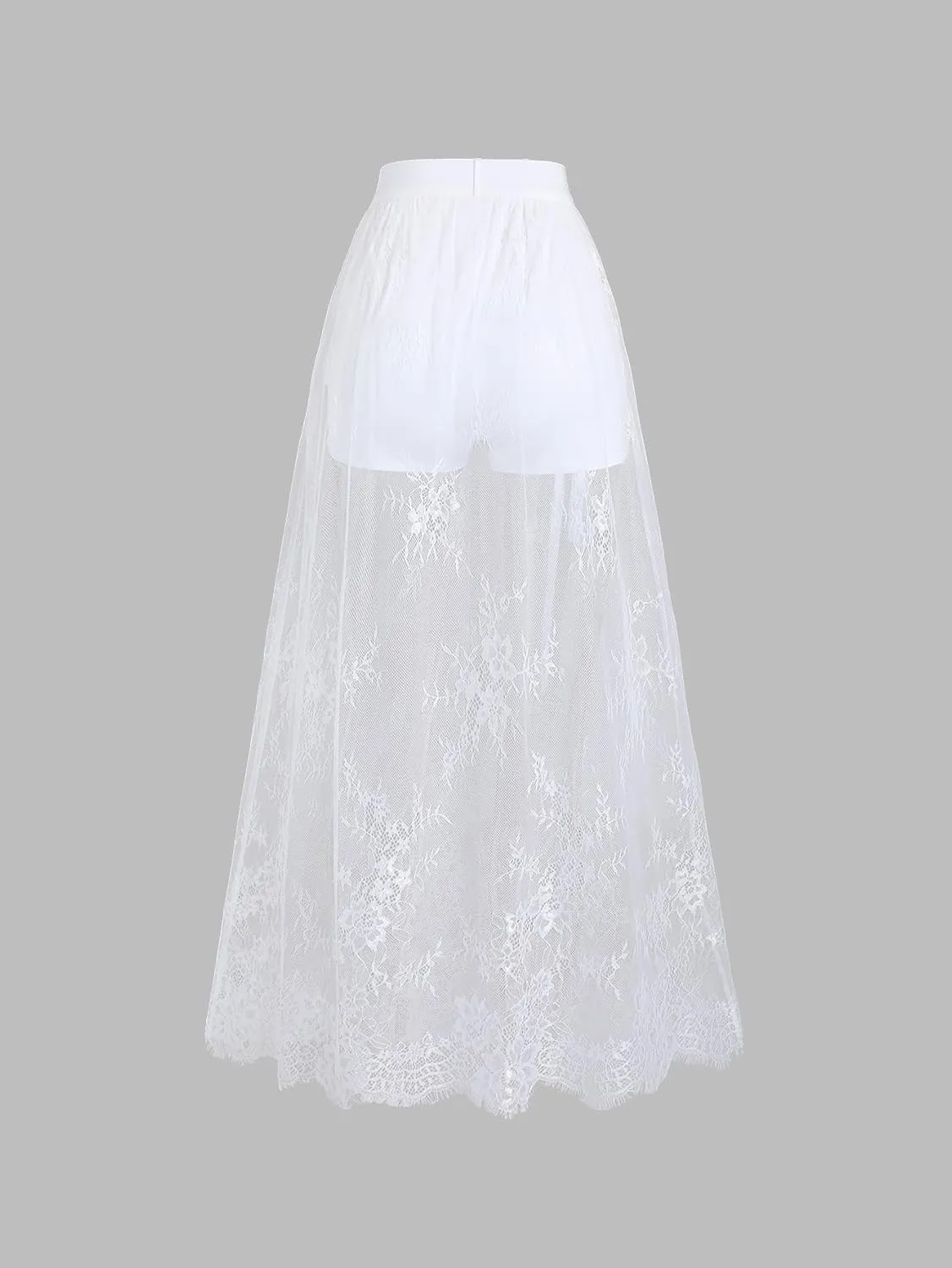 Verdusa Women's Floral Lace Mesh Layered Long Skirt High Rise Flowy Maxi Skirt