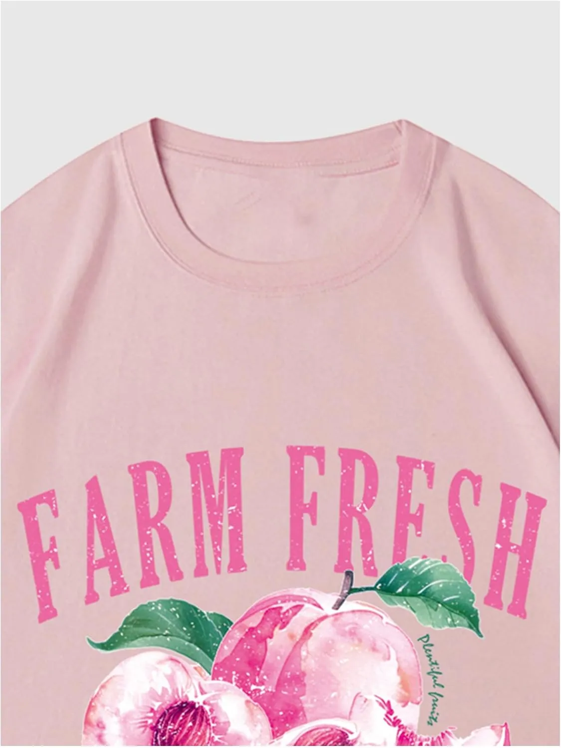 Verdusa Women's Fruit Letter Print Oversized T Shirt Retro Vintage Round Neck Drop Shoulder Tee Tops
