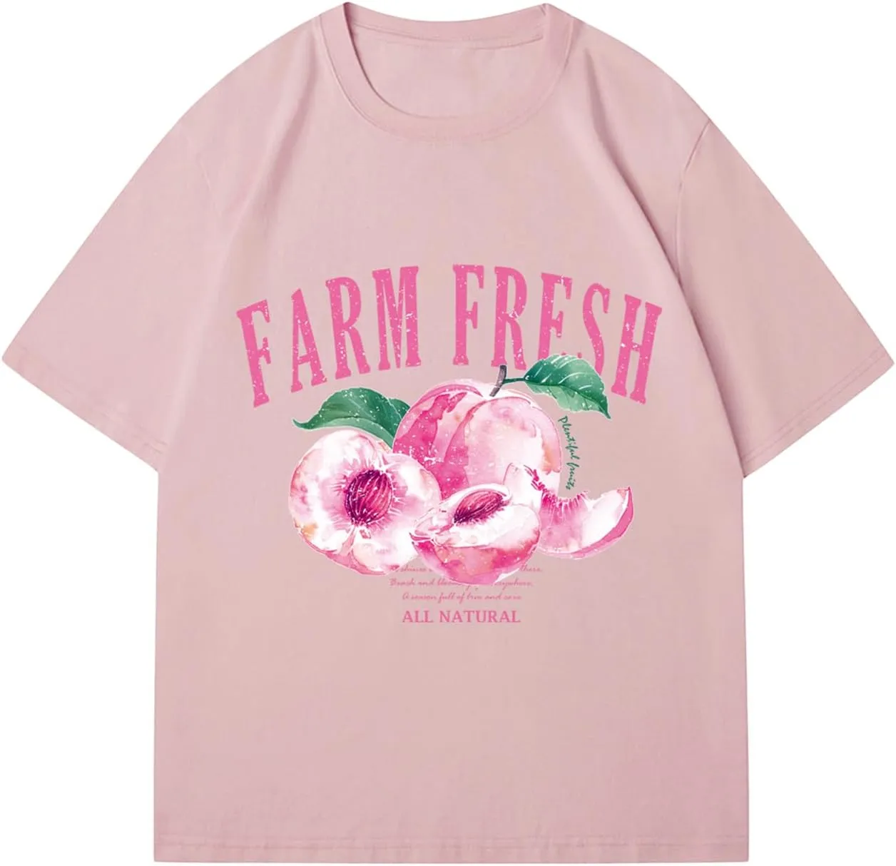 Verdusa Women's Fruit Letter Print Oversized T Shirt Retro Vintage Round Neck Drop Shoulder Tee Tops