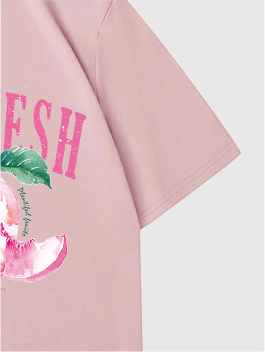 Verdusa Women's Fruit Letter Print Oversized T Shirt Retro Vintage Round Neck Drop Shoulder Tee Tops