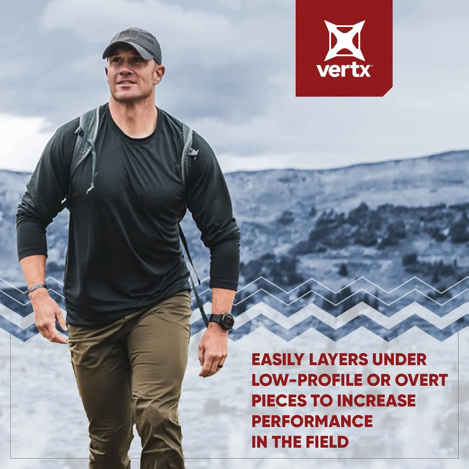 Vertx Mens Long Sleeve Tactical T Shirt, Athletic Workout Hunting Hiking Sport, Pull On Longline Style, Semi Compression Fit