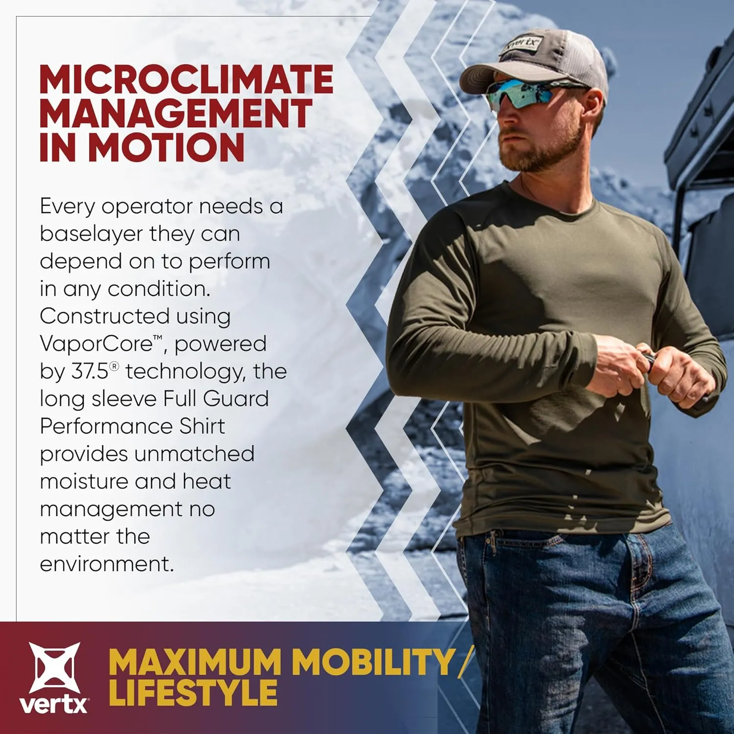 Vertx Mens Long Sleeve Tactical T Shirt, Athletic Workout Hunting Hiking Sport, Pull On Longline Style, Semi Compression Fit