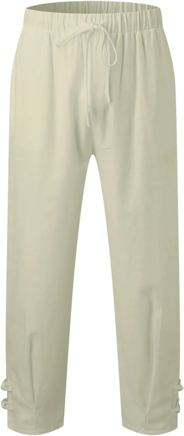 Vickyleb Men's Casual Linen Pants Elastic Drawstring Waist Loose Fit Straight Legs Summer Yoga Beach Long Pants for Men