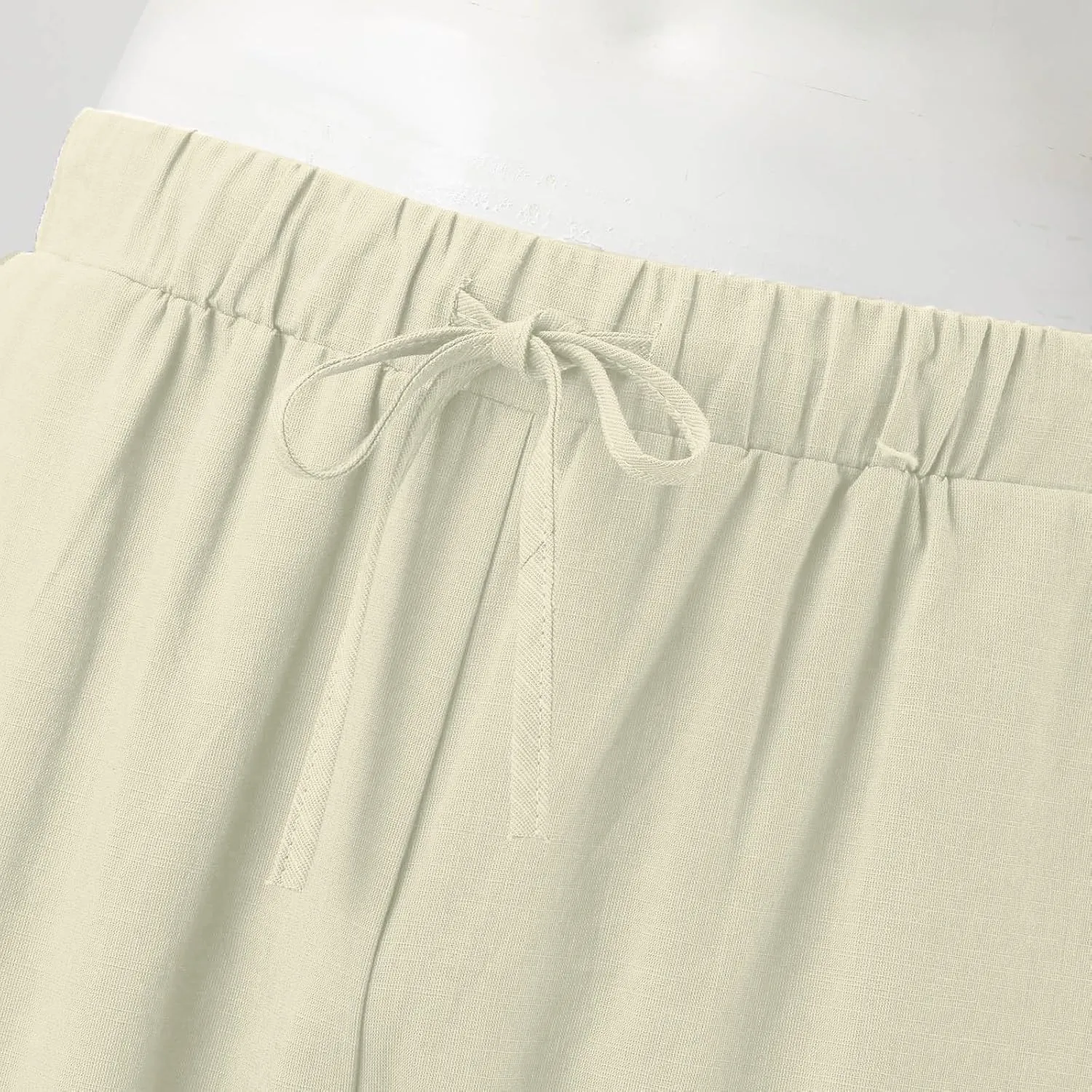 Vickyleb Men's Casual Linen Pants Elastic Drawstring Waist Loose Fit Straight Legs Summer Yoga Beach Long Pants for Men