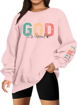 VILOVE God is Good Sweatshirt Christian Shirts for Women Oversized Jesus Religious Pullover Bible Verse Inspirational Tops