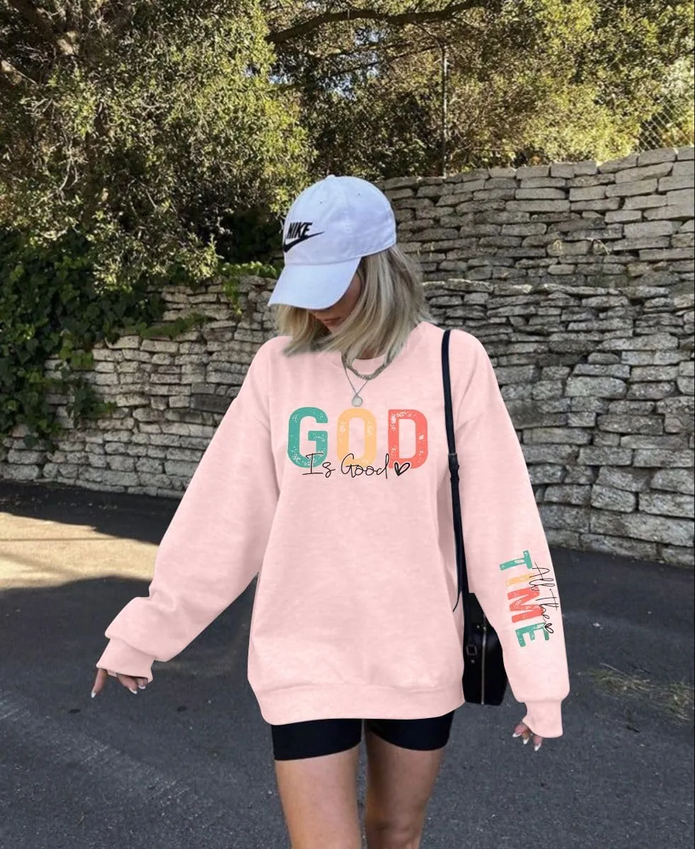 VILOVE God is Good Sweatshirt Christian Shirts for Women Oversized Jesus Religious Pullover Bible Verse Inspirational Tops
