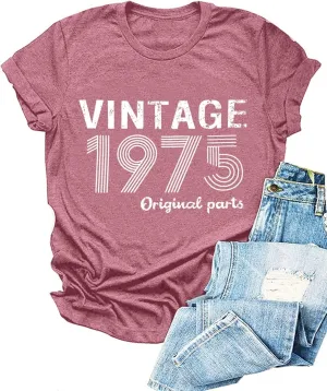 Vintage 1975 T Shirts for Women 50th Birthday Shirts Gifts Born in 1975 Tshirt Retro Short Sleeve Tee Tops