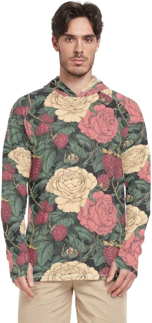 Vintage Rose and Raspberry Mens Sun Shirts Protection Long Sleeve Mens Sun Shirts UPF 50  Quick-Dry Rash Guard Shirts for Men UV Sailing Shirts playeras con Capucha para Hombre