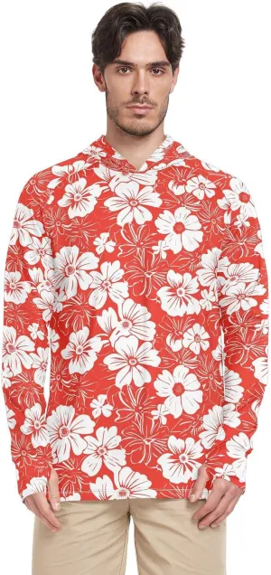White Floral Petal Men's Sun Protection Hoodie Long Sleeve UPF 50 Mens Sun Shirt Quick Dry Rashguard for Men Sun Hoodies Camisas con Gorro para Trabajo