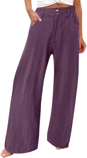 Wide Leg Dress Pants for Women Business Casual High Waisted Linen Palazzo Pants Casual Summer Work Trousers w/Pockets