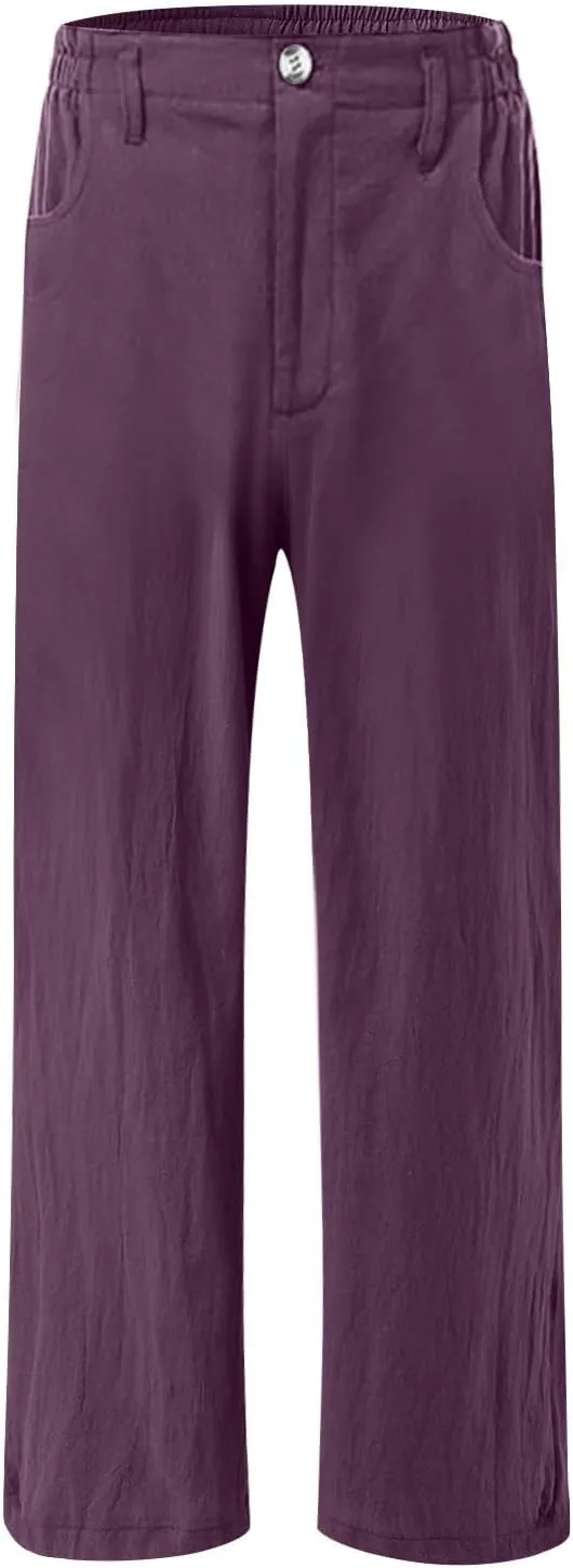 Wide Leg Dress Pants for Women Business Casual High Waisted Linen Palazzo Pants Casual Summer Work Trousers w/Pockets