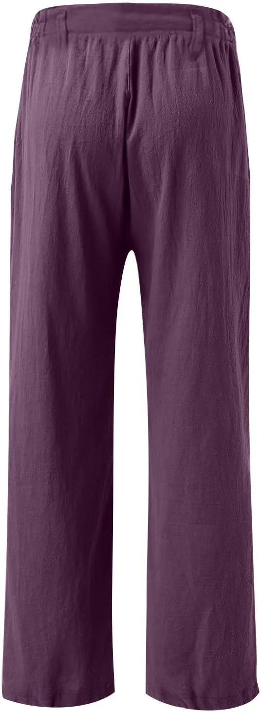Wide Leg Dress Pants for Women Business Casual High Waisted Linen Palazzo Pants Casual Summer Work Trousers w/Pockets