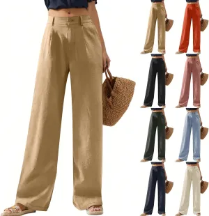 Wide Leg Linen Pants for Women 2025 Trendy Lightweight Summer Palazzo Pants Straight Leg Work Trousers with Pockets