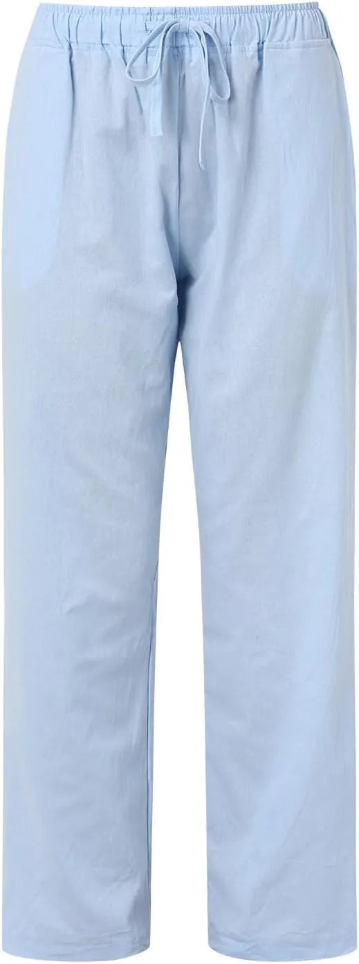 Wide Leg Linen Pants for Women Plus Size Summer Pants Flowy Drawstring Wide Leg Pants High Waisted Palazzo Pant Yoga Trousers