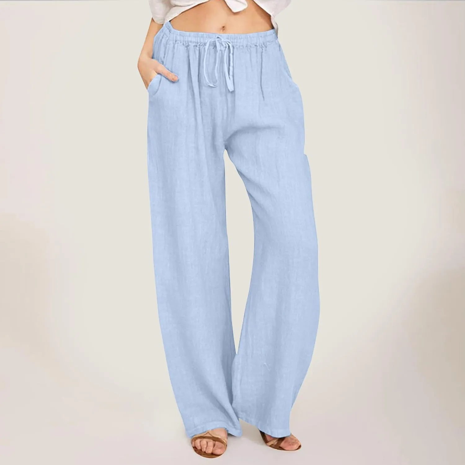 Wide Leg Linen Pants for Women Plus Size Summer Pants Flowy Drawstring Wide Leg Pants High Waisted Palazzo Pant Yoga Trousers