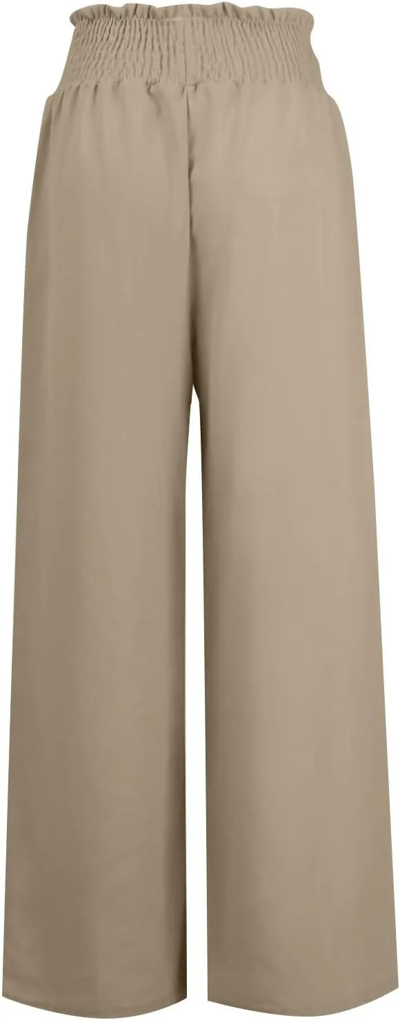 Wide Leg Linen Pants for Women Trendy 2024 Casual Summer High Waist Drawstring Pants Loose Beach Trousers