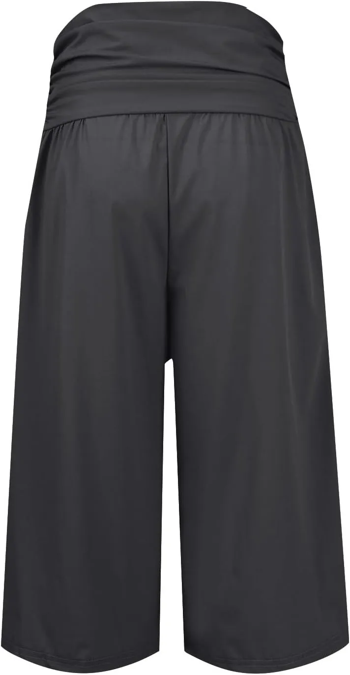Wide Leg Pants for Womens High Waist Flowy Elastic Waist Loose Trousers Pleated Solid Color Elegant Capris Pants