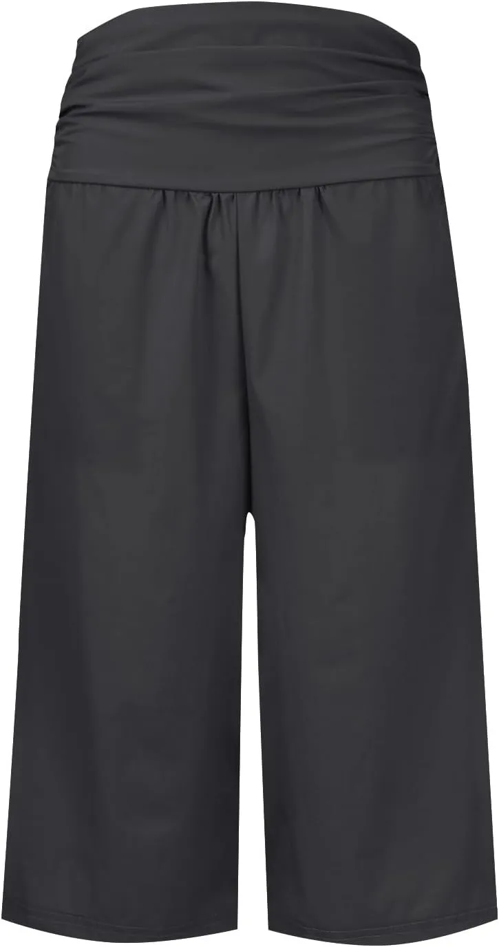 Wide Leg Pants for Womens High Waist Flowy Elastic Waist Loose Trousers Pleated Solid Color Elegant Capris Pants