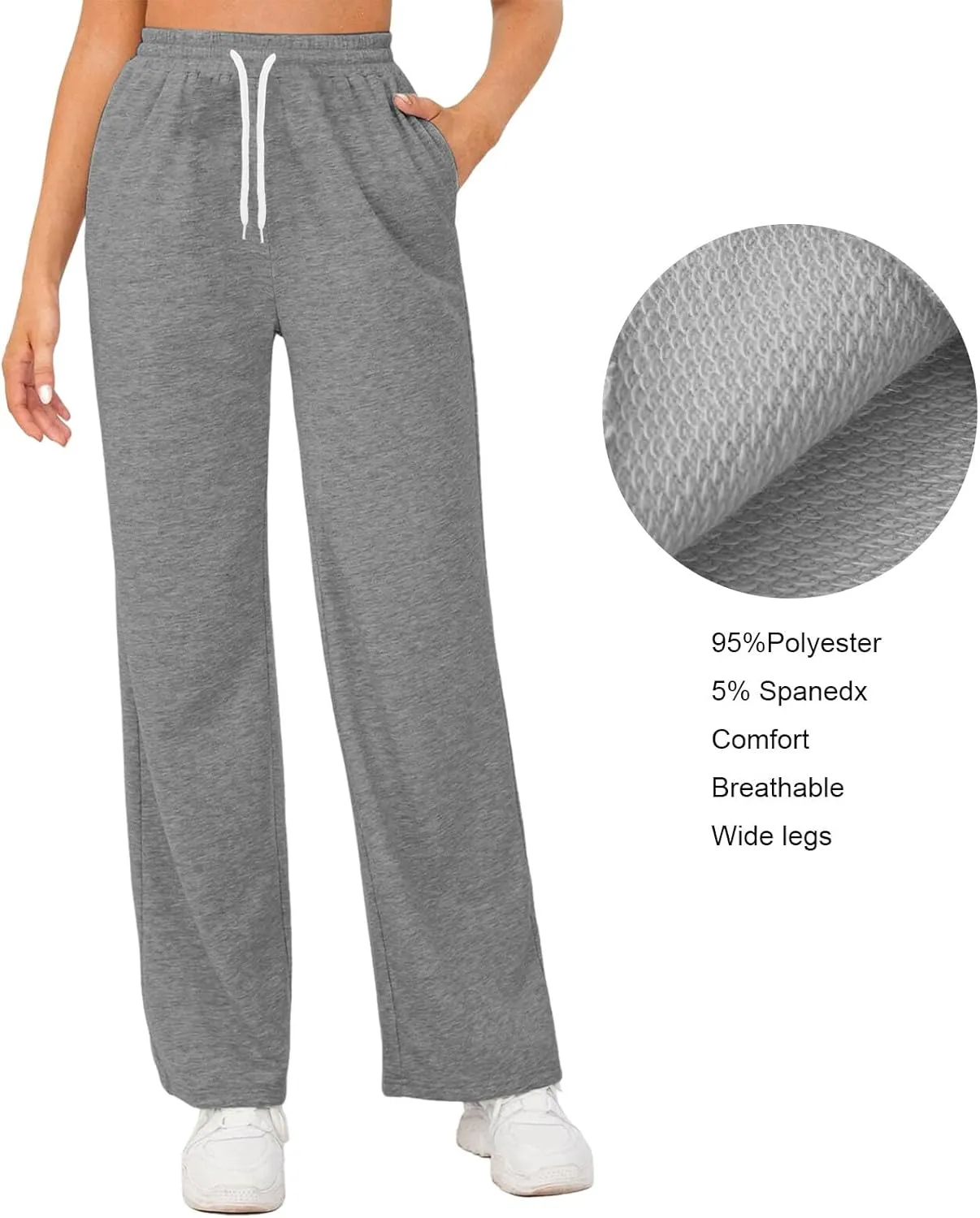 Wide Leg Sweat Pants for Womens High Waisted Baggy Sweatpants Casual Drawstring Workout Athletic Pants with Pockets