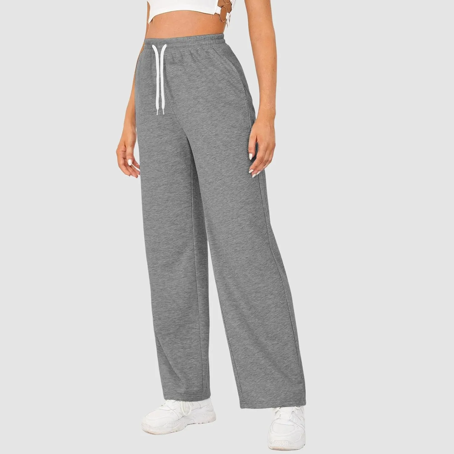 Wide Leg Sweat Pants for Womens High Waisted Baggy Sweatpants Casual Drawstring Workout Athletic Pants with Pockets
