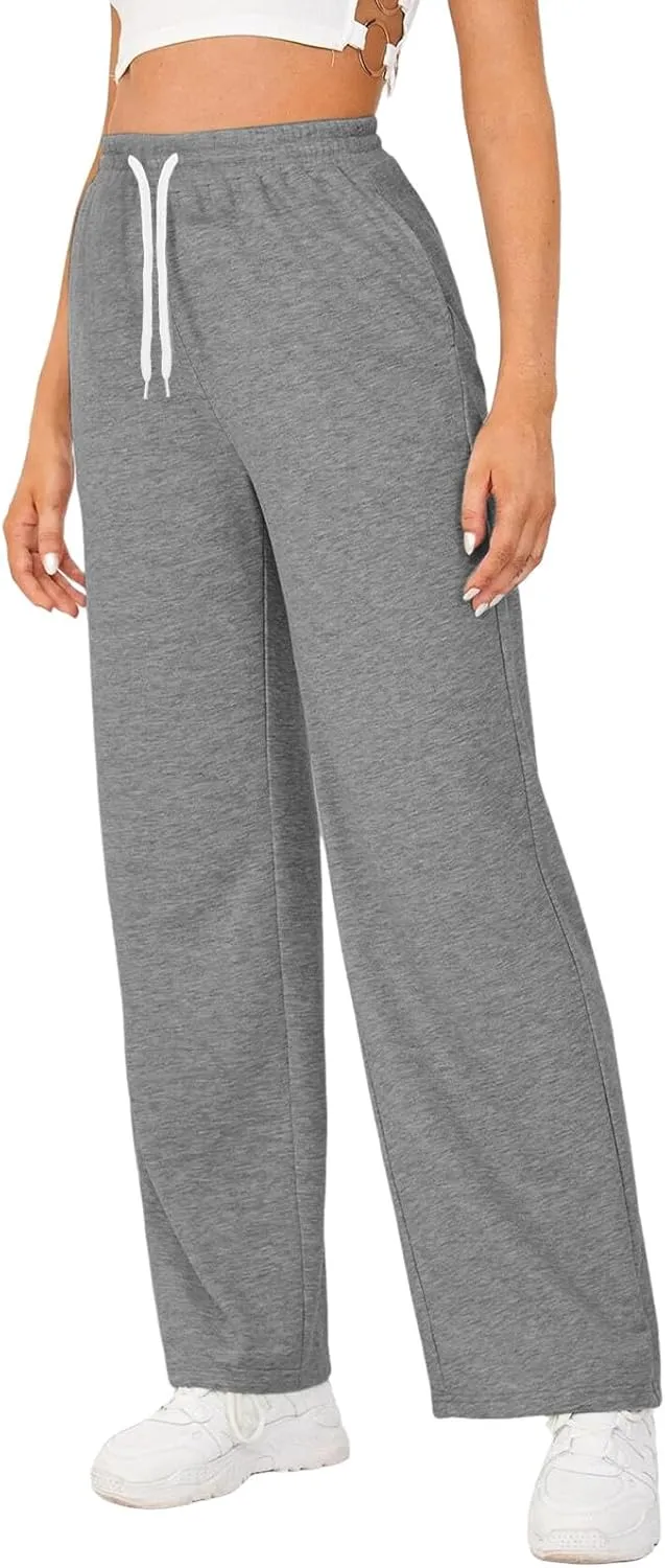 Wide Leg Sweat Pants for Womens High Waisted Baggy Sweatpants Casual Drawstring Workout Athletic Pants with Pockets