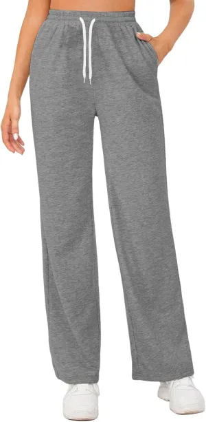 Wide Leg Sweat Pants for Womens High Waisted Baggy Sweatpants Casual Drawstring Workout Athletic Pants with Pockets