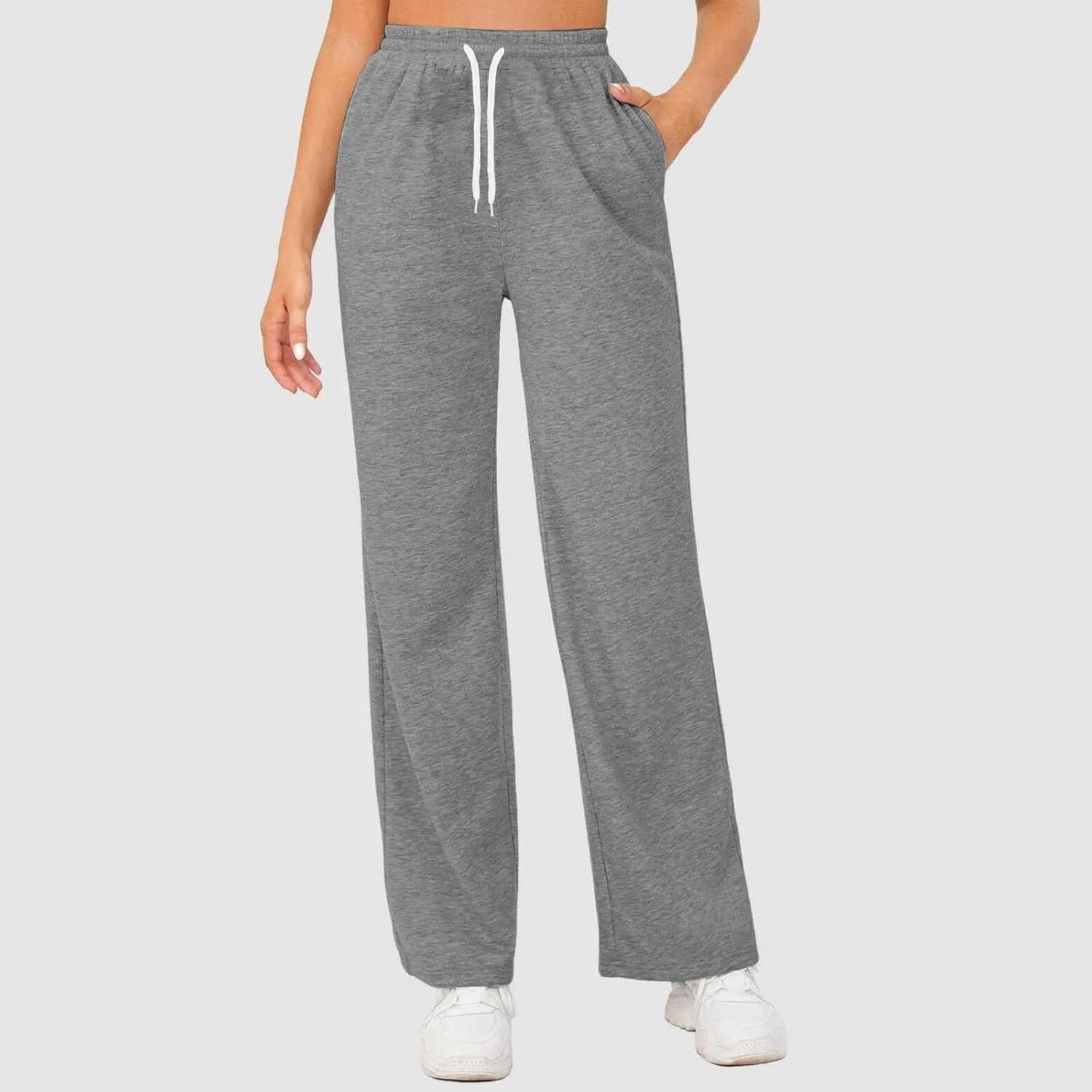 Wide Leg Sweat Pants for Womens High Waisted Baggy Sweatpants Casual Drawstring Workout Athletic Pants with Pockets