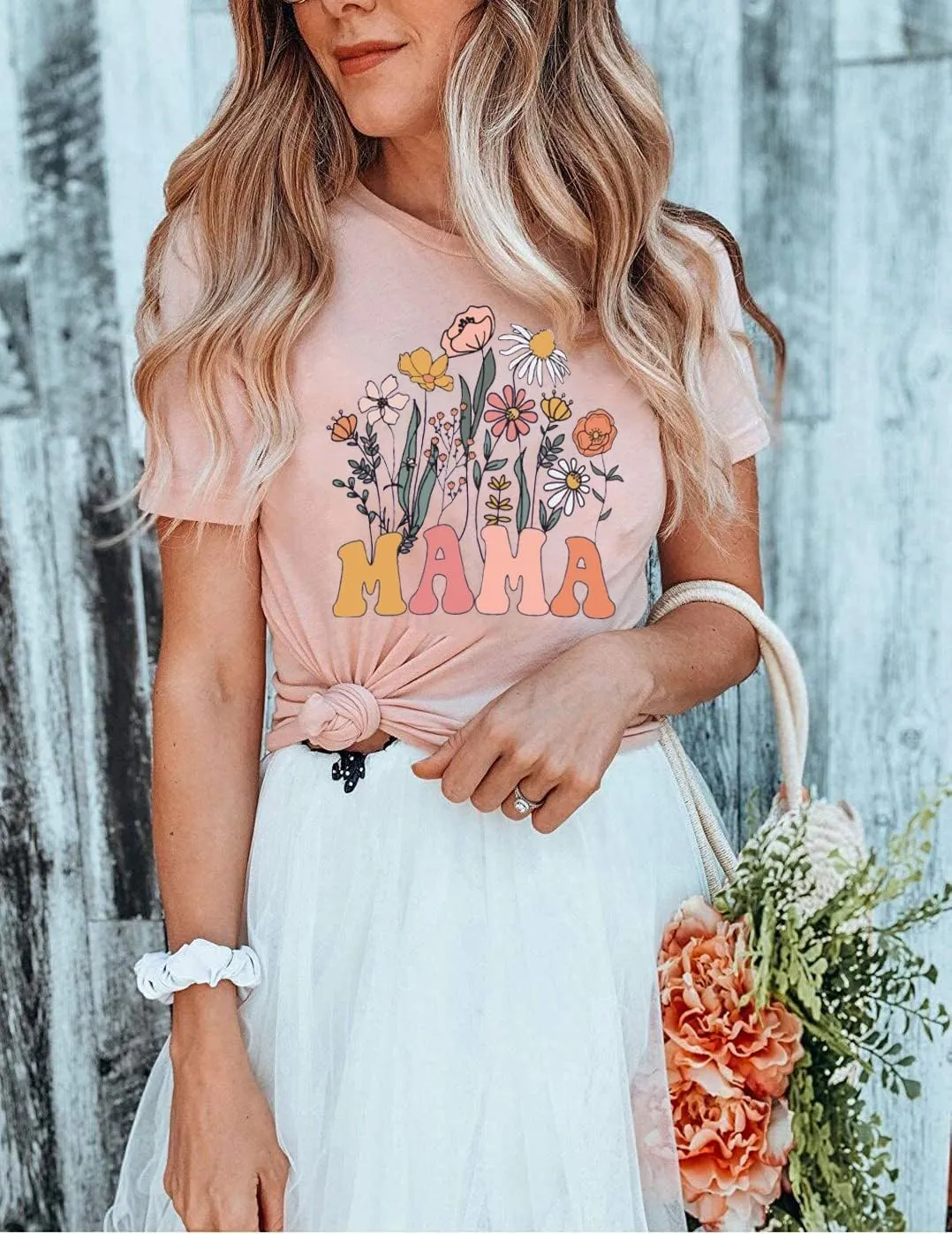 Wildflowers Mama Shirt Women Retro Floral Graphic Mom Tshirt Casual Loose Short Sleeve Tops Tee