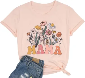 Wildflowers Mama Shirt Women Retro Floral Graphic Mom Tshirt Casual Loose Short Sleeve Tops Tee