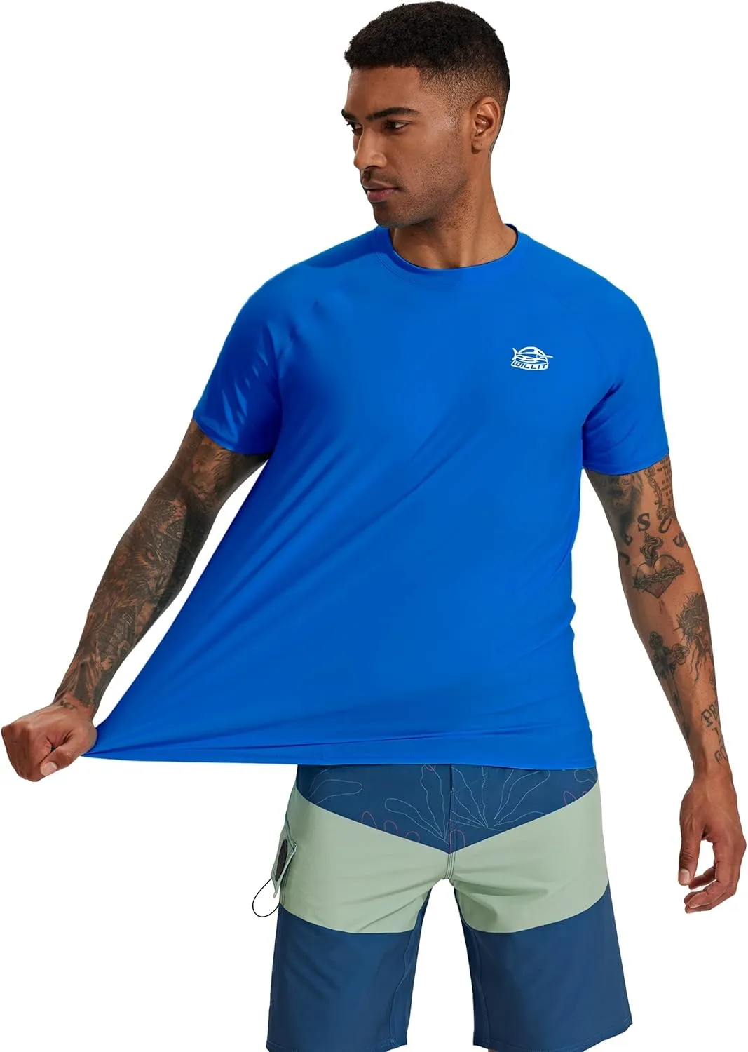 Willit Men's UPF 50  Rashguard Swim Shirt Short Sleeve SPF Sun Protection Quick Dry Water Beach Shirts Fishing Surf Shirt