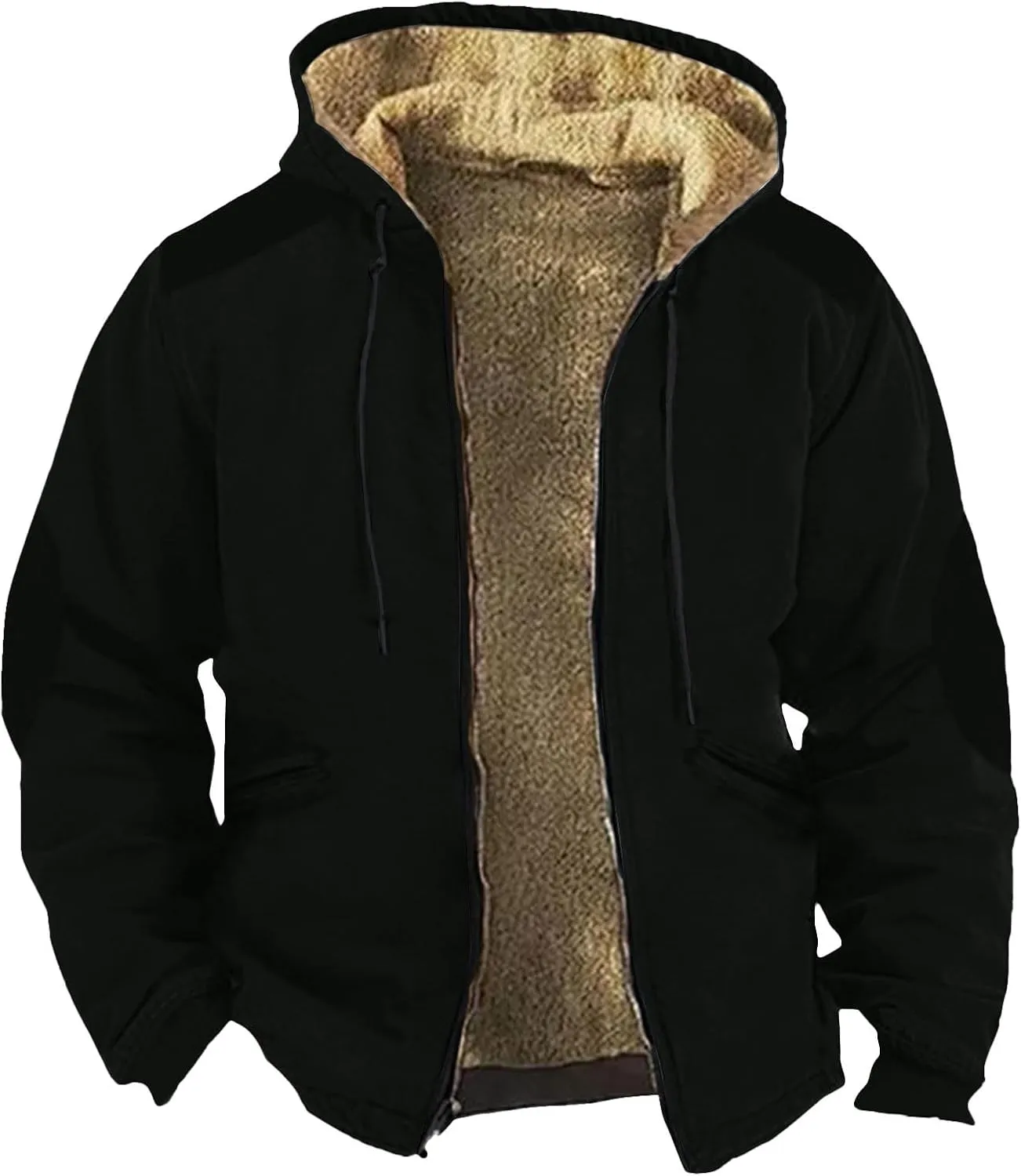 Winter Jackets For Men Sherpa With Hood Casual Winter Coats Fleece Zipper Hoodie Big And Tall 2024 Fall Outfits Pocket