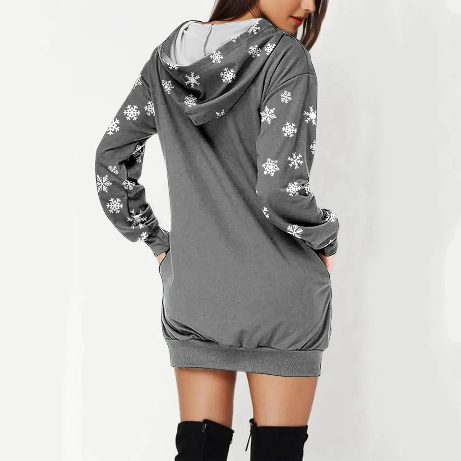 Women 2024 Christmas Hoodies Dress Long Sleeve Red Wine Glass Print Sweatshirt Tunic Oversized Xmas Hooded Party Dress