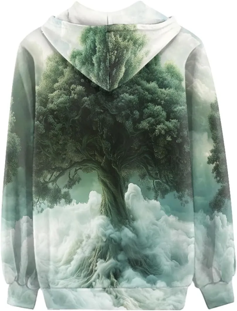 Women 3D Digital Print Viking Life Tree Zip Up Hoodie Hoodies Pullover Sweatshirt