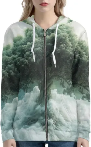 Women 3D Digital Print Viking Life Tree Zip Up Hoodie Hoodies Pullover Sweatshirt