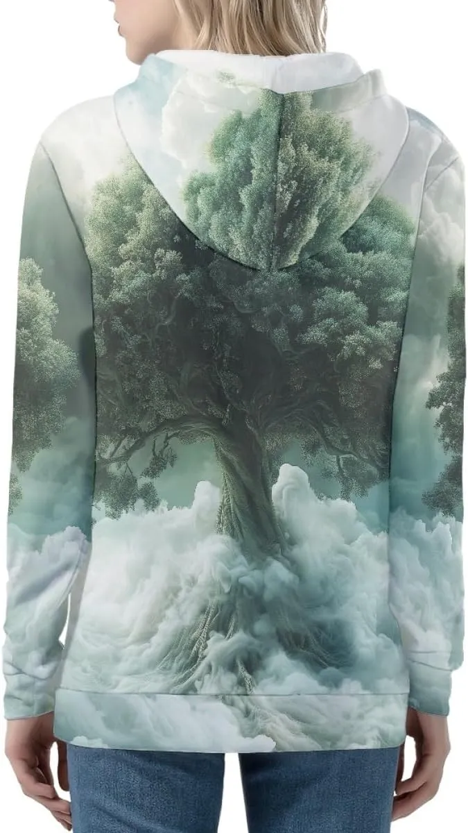 Women 3D Digital Print Viking Life Tree Zip Up Hoodie Hoodies Pullover Sweatshirt