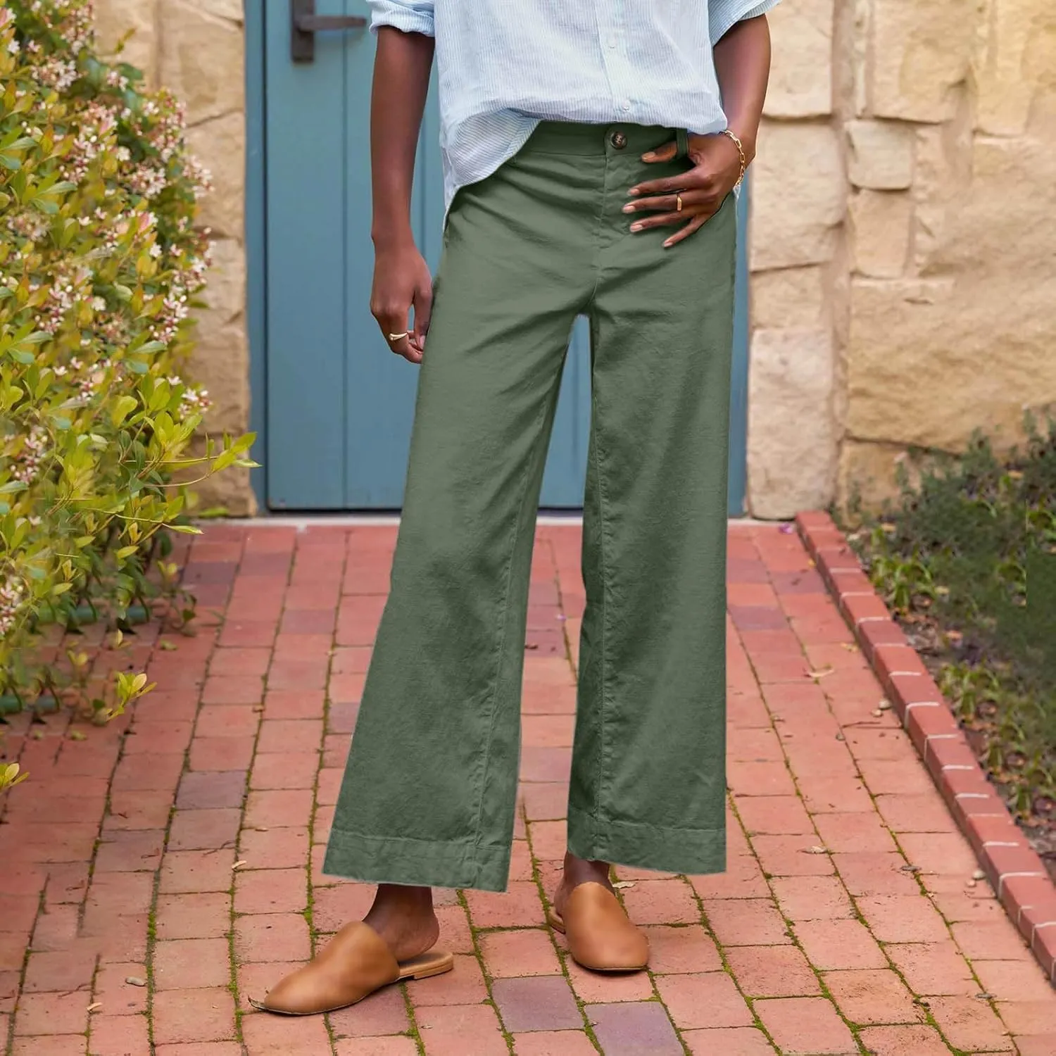 Women Causal Pants Wide Leg high Waist Trousers Daily Solid Color Pocket Straight Leggings Pants Casual Jeans