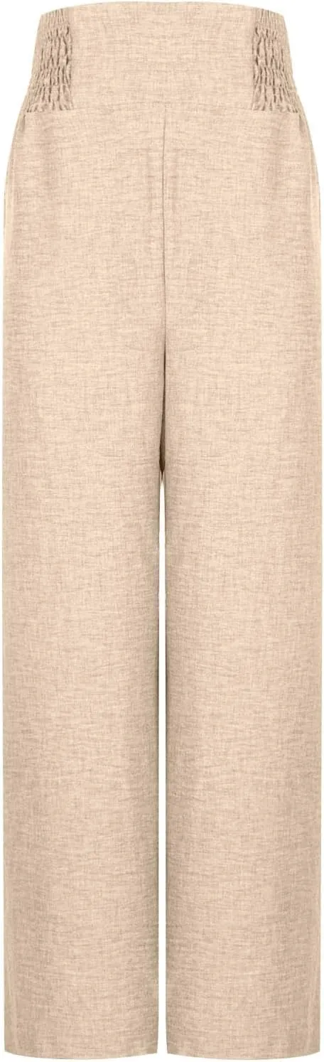 Women Cotton Linen Palazzo Pants High Waist Wide Leg Pants Summer Casual Joggers Elastic Waist Trousers