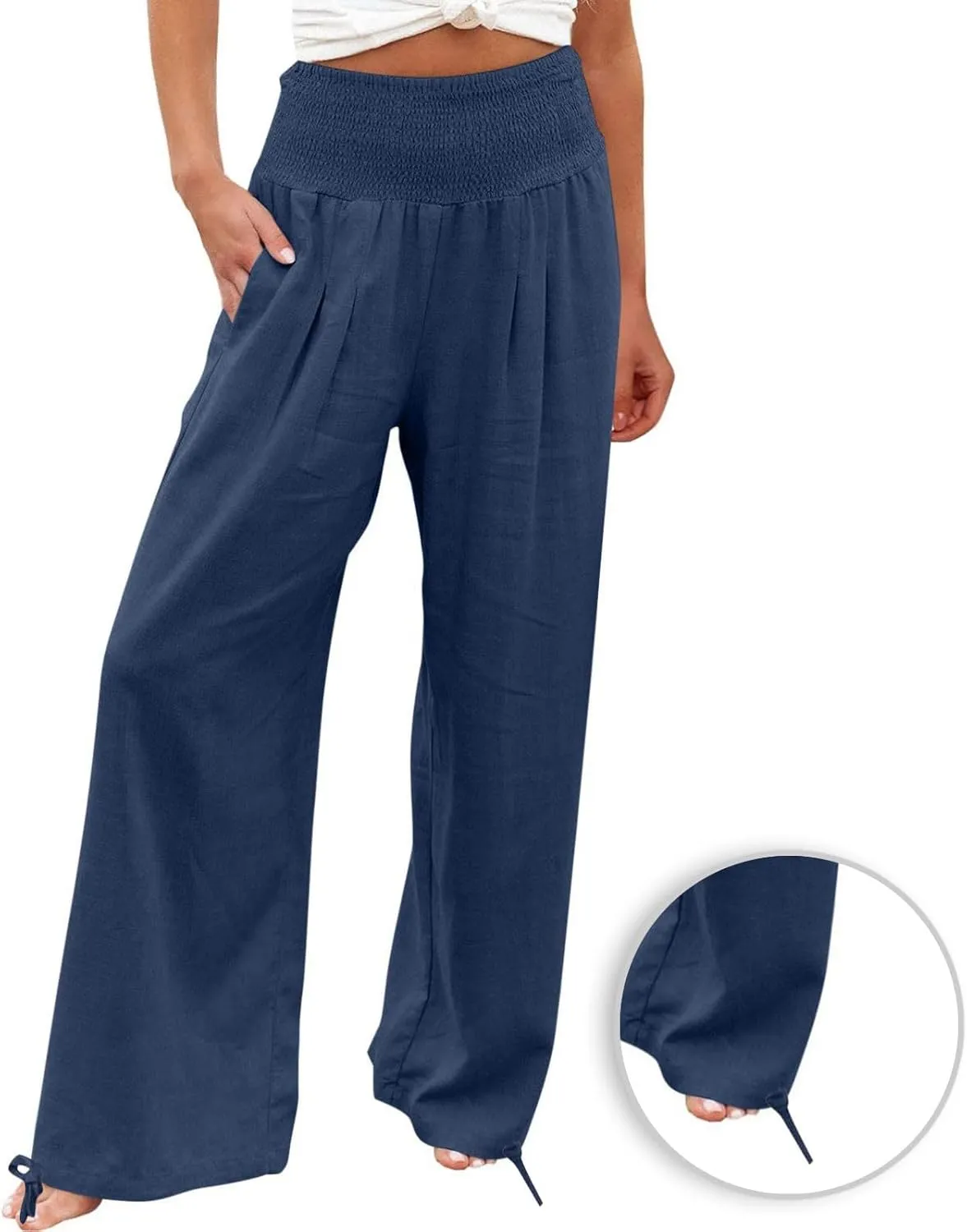 Women Cotton Linen Palazzo Pants Summer Boho Wide Leg High Waist Casual Lounge Pant 2025 Beach Travel Vacation Outfits