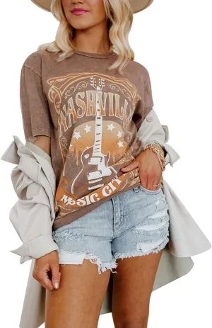 Women Country Music Shirts Nashville Concert Outfit Vintage Guitar Music City Tshirts Short Sleeve Summer Tees Tops