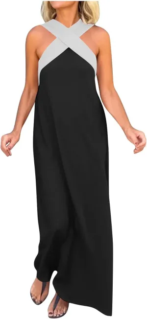 Women Criss Cross Dress Loose Fit Sleeveless Backless Going Out Outfits Summer Beach Boho Trendy Sundress