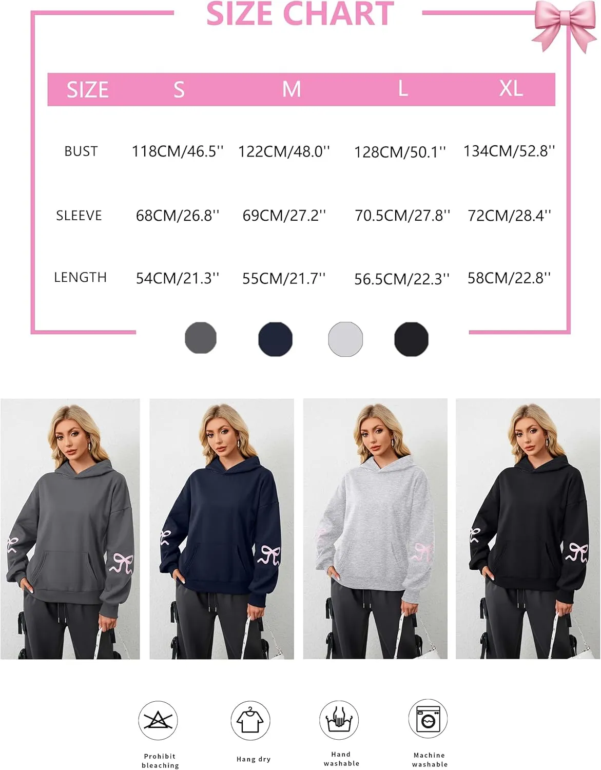 Women Cute Bow Hoodie Graphic Print Oversized Hooded Sweatshirts Long Sleeve Fleece Pullover Hoodie Tops with Pocket