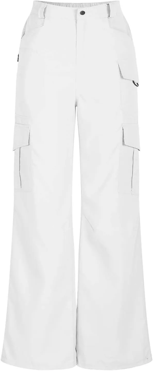 Women Dressy Cargo Pants Button High Waist Wide Leg Work Pant Lightweight Casual Outdoor Hiking Trouser with Pockets