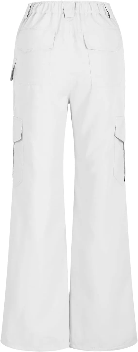 Women Dressy Cargo Pants Button High Waist Wide Leg Work Pant Lightweight Casual Outdoor Hiking Trouser with Pockets