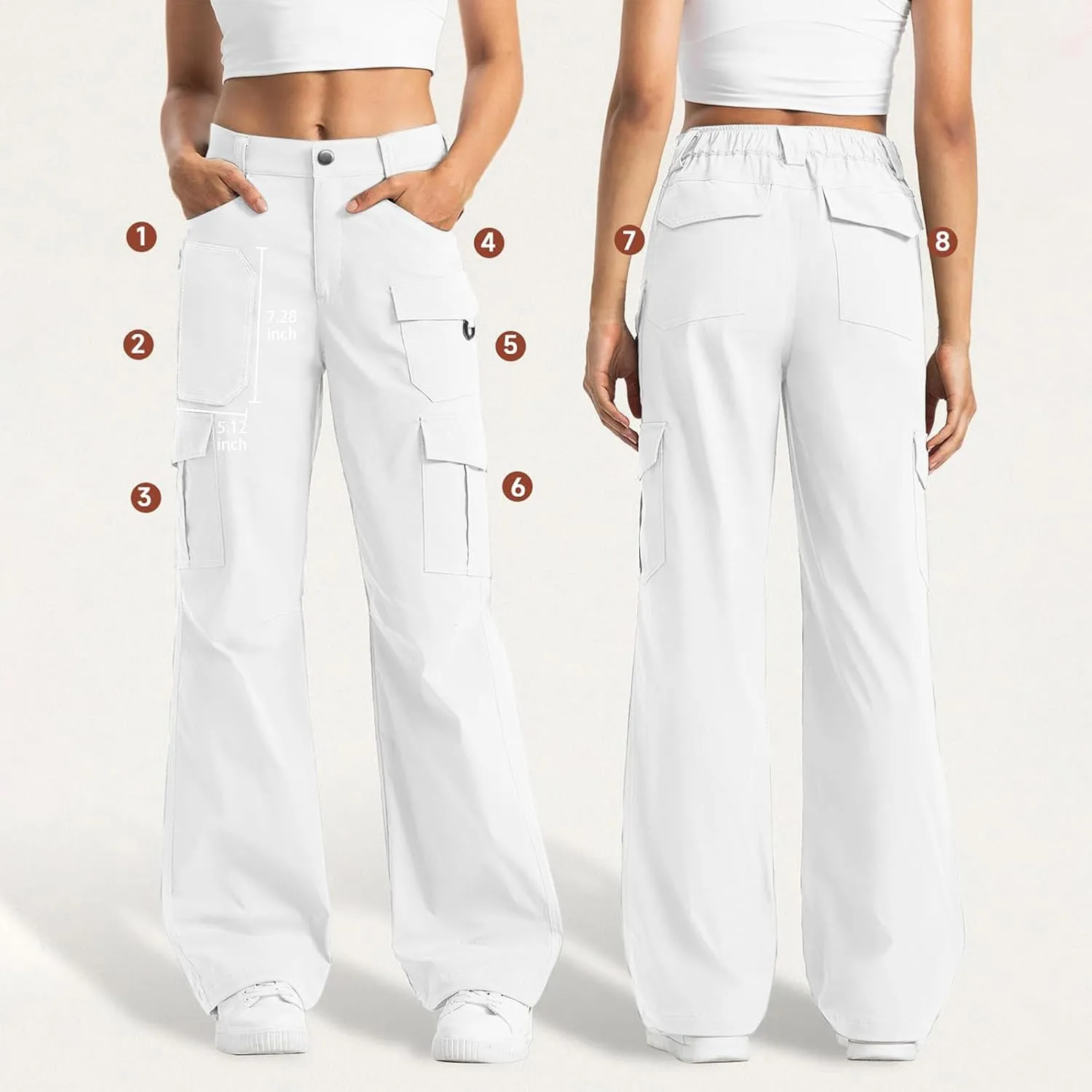 Women Dressy Cargo Pants Button High Waist Wide Leg Work Pant Lightweight Casual Outdoor Hiking Trouser with Pockets